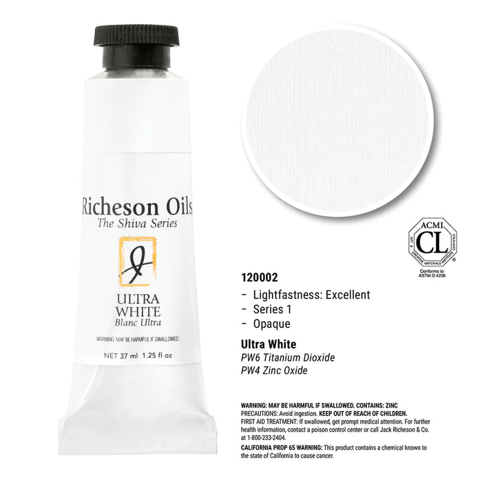 Richeson Oils Ultra White, 37 ml and 150 ml (Jack Richeson, The Shiva Series)