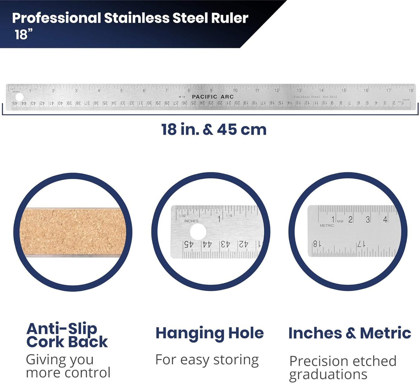 Pull Back Metal Ruler Stainless Steel Ruler, Cork Back (Pacific Arc) – Alabama Art Supply