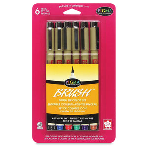 Pigma Micron® 6 Assorted Colors Brush Marker Set (Sakura)