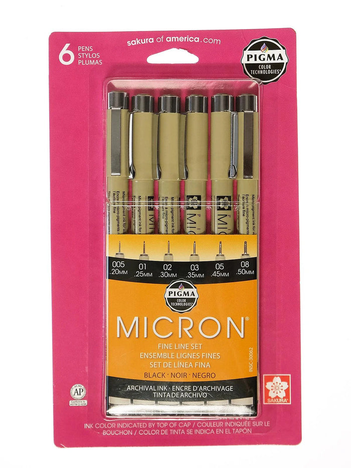 Pigma Micron® Multi-tip 6-Pen Set, Black Ink (Sakura)