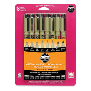 Pigma Micron® Multi-tip 8-Pen Set, Black Ink (Sakura)