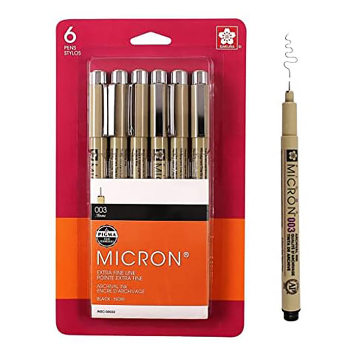 Pigma Micron® 003 (.15mm) Black Ink Pens, Set of 6 (Sakura)