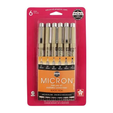 Pigma Micron® Fine and Bold Multi-tip 6-Pen Set, Black Ink (Sakura)