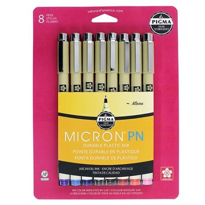 Pigma Micron® Plastic Nib 8 Assorted Colors Pen Set, .45mm Tip (Sakura)