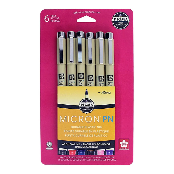 Pigma Micron® 6 Assorted Colors Plastic Nib Pen Set, .45mm Tip (Sakura)
