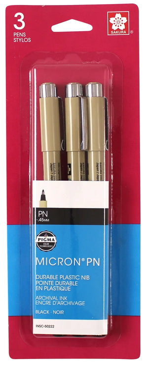 Pigma Micron® Plastic Nib 3-Pack Pen Set, .45mm Tip (Sakura)