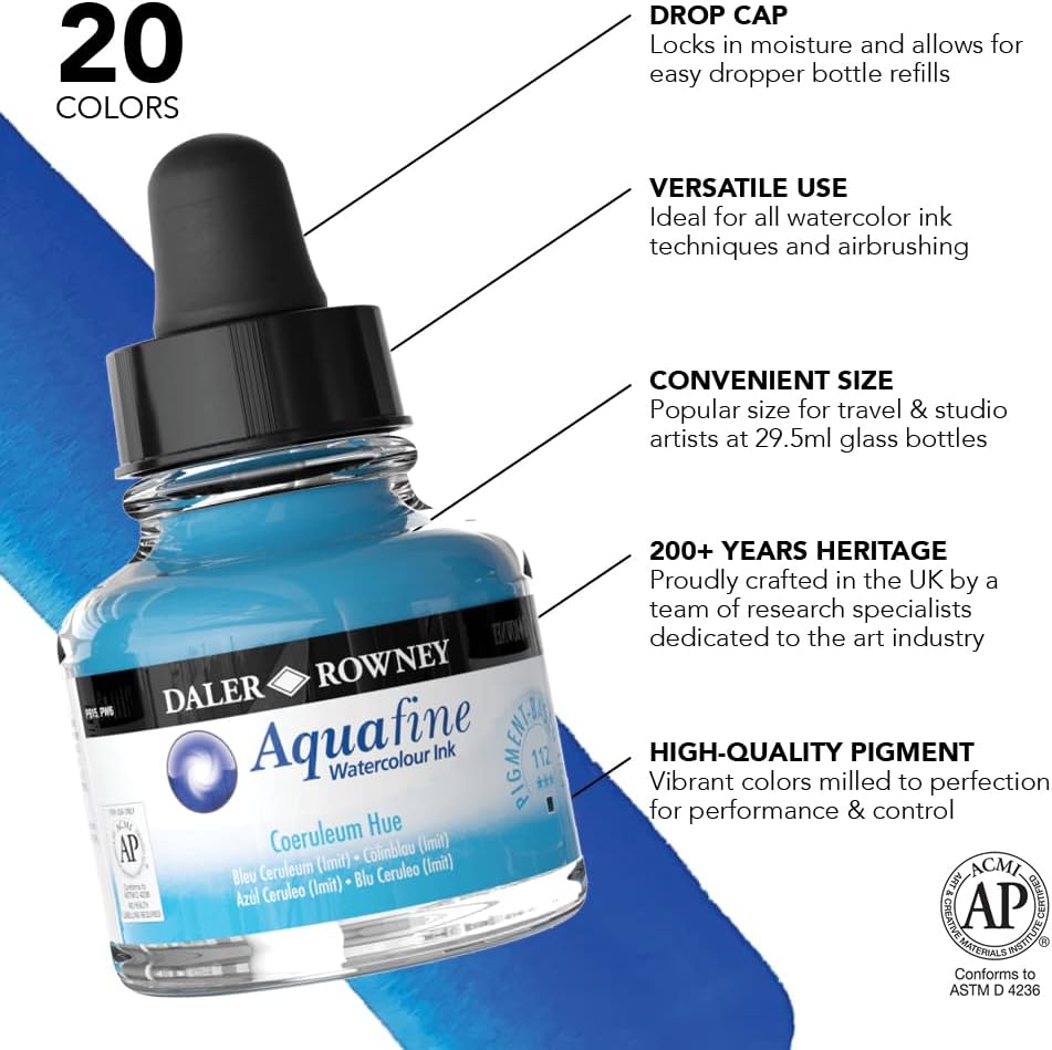 Coeruleum Hue, 29.5ml Bottle (Daler-Rowney Aquafine Watercolour Ink ...