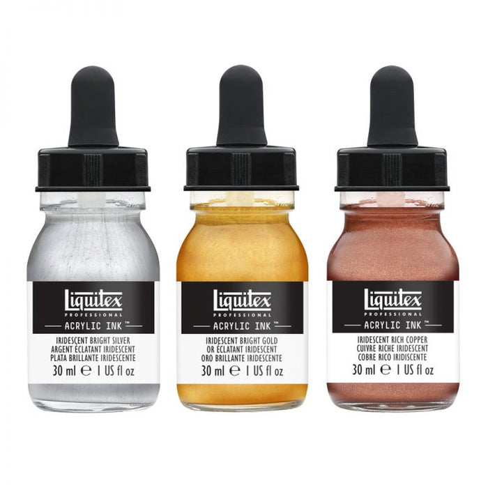 Acrylic Ink Set, 3 Metallic Colors, 30ml (Liquitex Acrylic Ink)