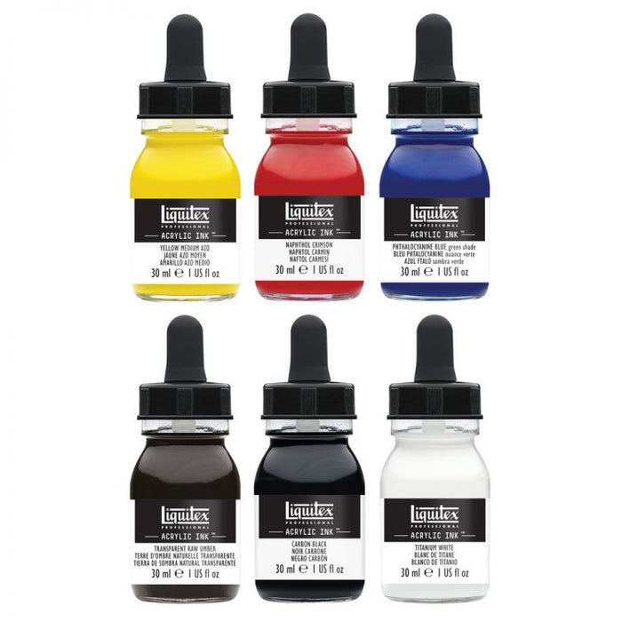 Acrylic Ink Essentials, 6 Colors, 30ml (Liquitex Acrylic Ink)