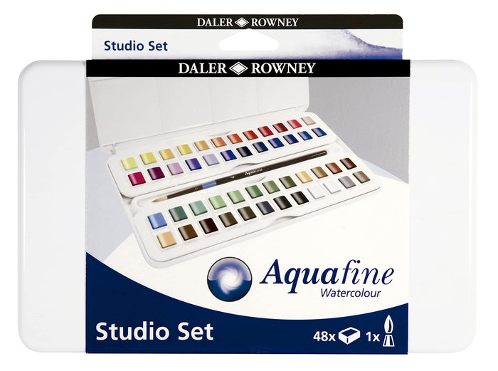 Studio Set of 48 Assorted Colors, Half Pan (Daler-Rowney Aquafine Watercolour)