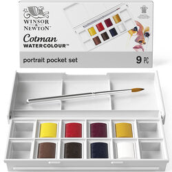 Winsor & Newton Cotman Watercolor Paint Set, 8 Half Pan, Portrait Colors w/  Brush, Red,Rose,White,Yellow