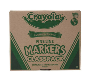 Crayola Non-Washable Fine Line Markers Classpack, 10 Colors, 200 Count (Crayola)