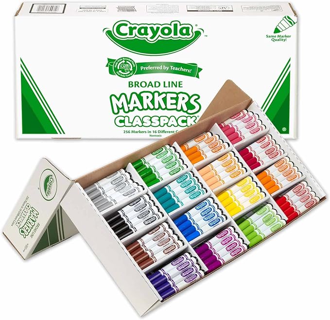 Crayola Non-Washable Broad Line Markers Classpack, 16 Colors, 256