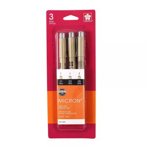 Pigma Micron® Fineliner Multi-tip 3-Pen Set, Black Ink (Sakura)