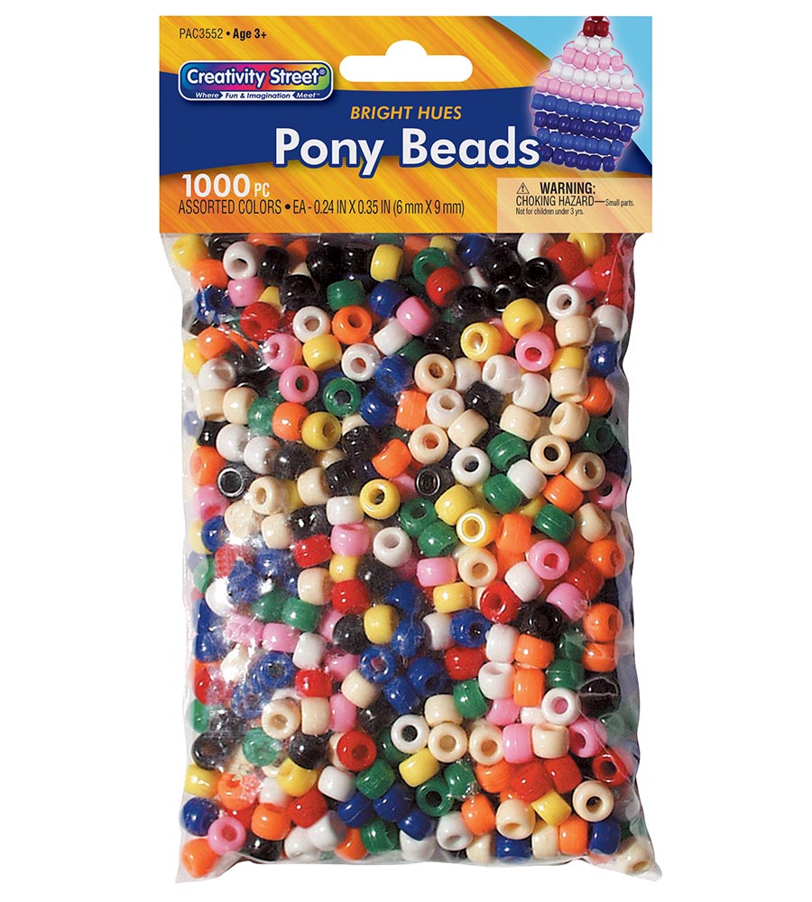 Creativity Street® Pony Beads, Assorted Bright Hues, 1000 Pieces