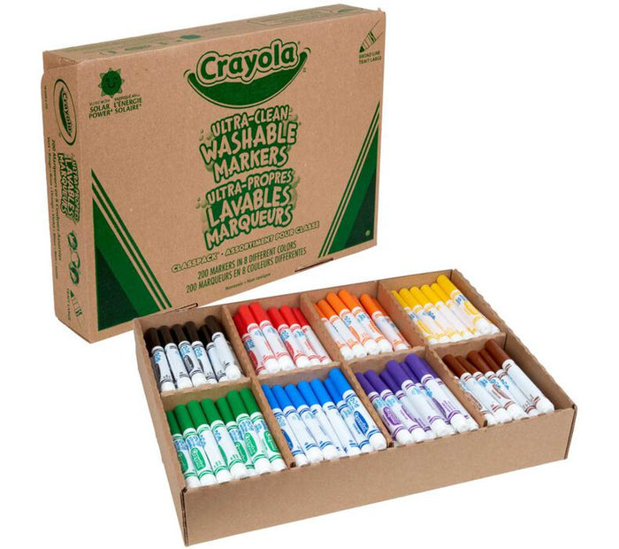 Crayola Ultra-Clean Washable Broad Line Markers Classpack, 8 Colors, 200 Count (Crayola)