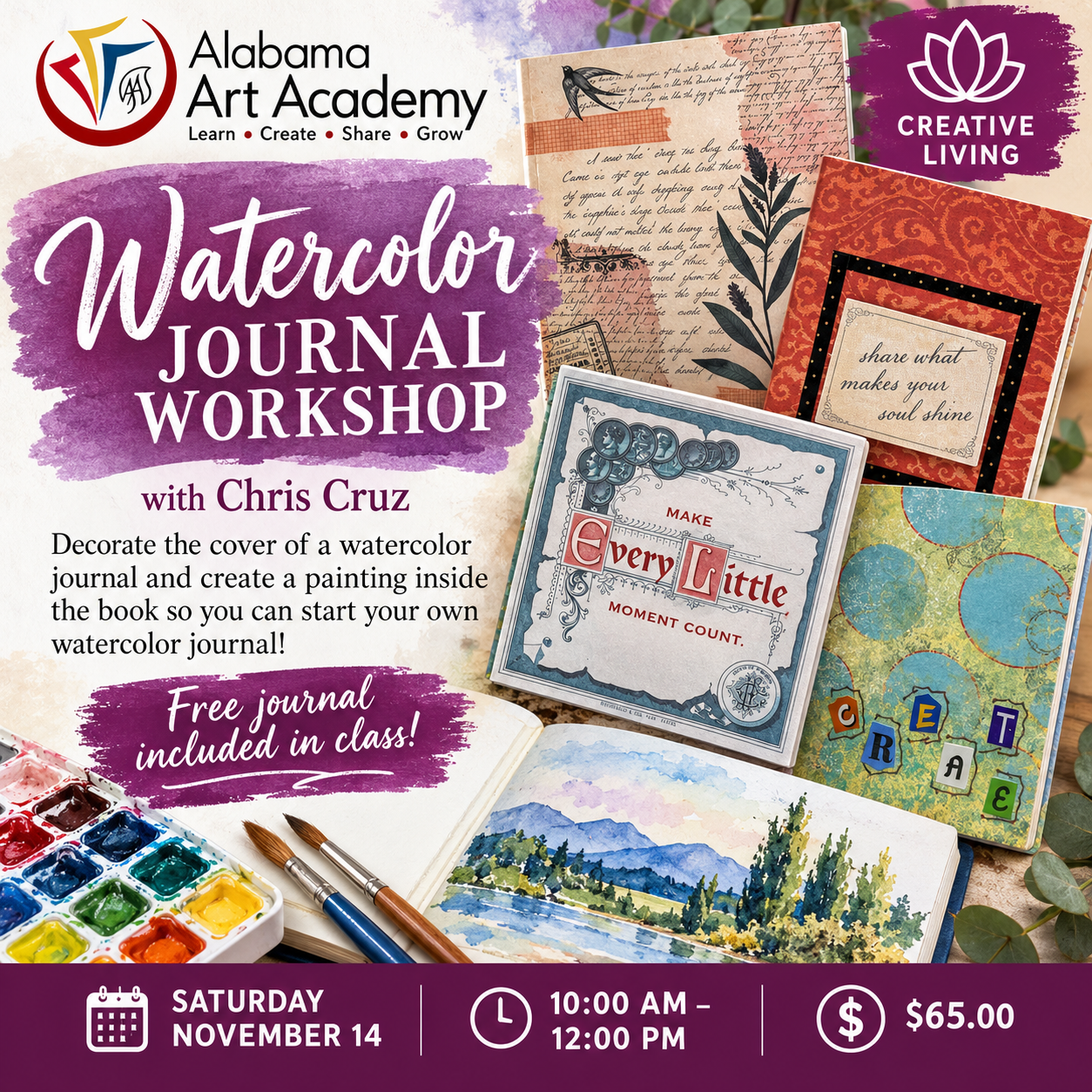 CREATIVE LIVING: Watercolor Journal Workshop with Chris Cruz, November ...