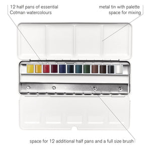 Cotman Watercolour Customizable Travel Tin Set, 12 Half Pans (Winsor & Newton)