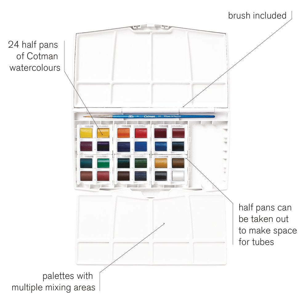 Winsor & Newton Cotman Watercolor - Complete Pocket Set, Set of 16,  Assorted Colors, Half Pans