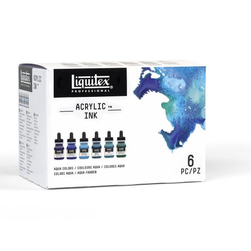 Acrylic Ink Set, Aqua Colors, 6x30ml (Liquitex Acrylic Ink)