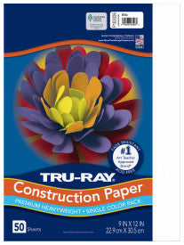 Tru-Ray® Construction Paper, White, 50 Sht/Pk, Various Sizes
